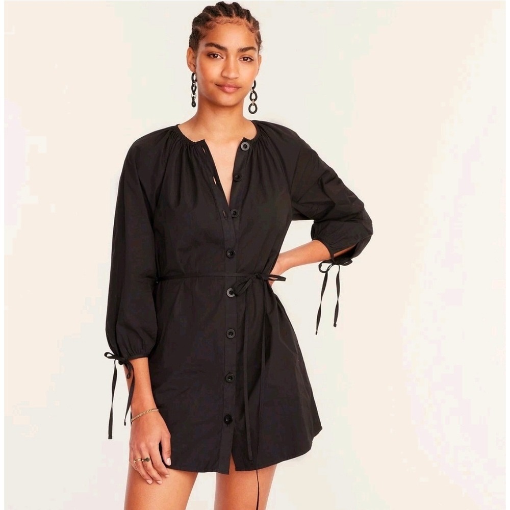 J.Crew Black Poplin Button Down Shirt Dress S Dark Academia Minimalist Preppy